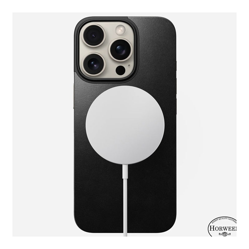 Nomad, Magnetic Leather Back, MagSafe And Wireless Charging Compatible, Horween leather, Ultra Thin Protection Phone Case For iPhone 16 Pro Max, Black-34285