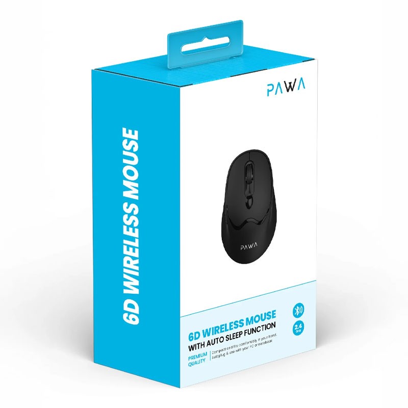 Pawa 6D Wireless Mouse With Auto Sleep Function, Black, PW-VM6D16DP-BK-28583