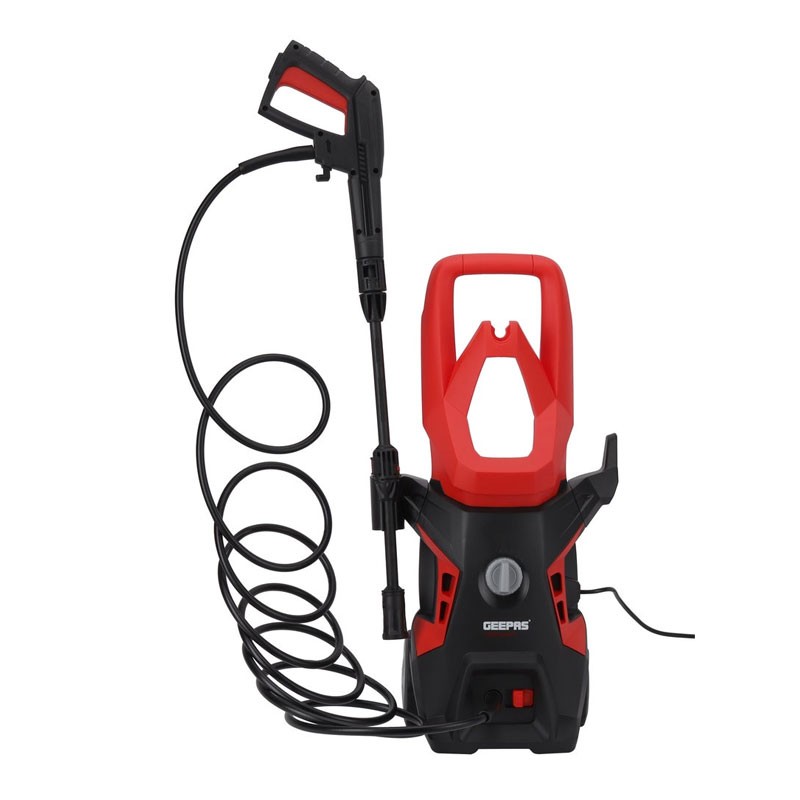 Geepas, Carbon Brush Motor, 1400W, 7L/min Maximum Flow, Includes Spray Gun With Adjustable Nozzle, 5M Cord And Hose, Removing Dust Mud Dirt, 110bar High Pressure Washer, GPW1411-240-33848