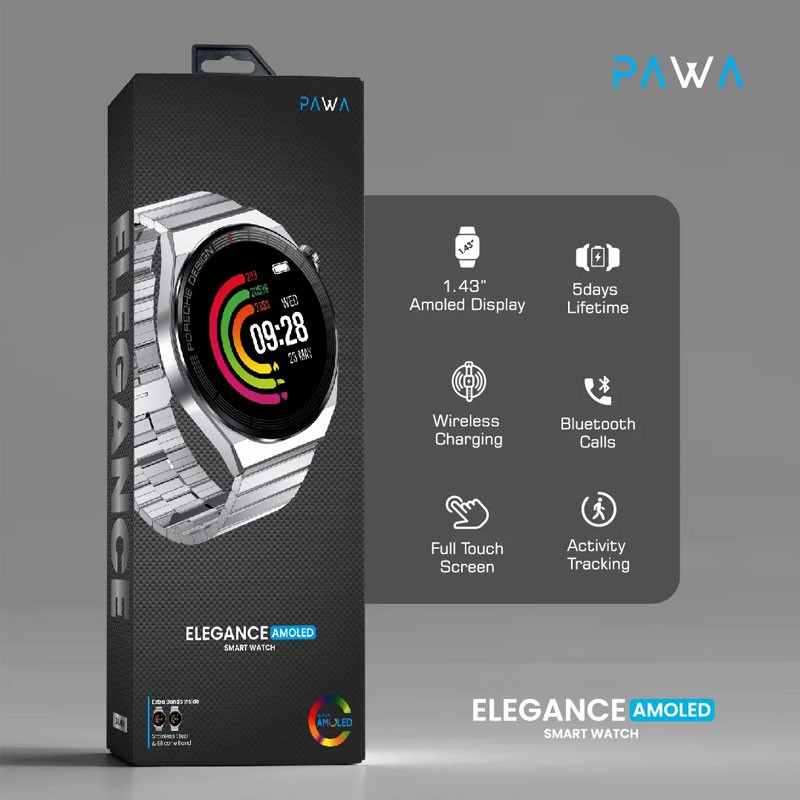 Pawa Elegance, 1.43 Inch HD Large Amoled Screen, Wireless Charging, Activity Tracking, Bluetooth Calls, Smart Watch, Silver-19199