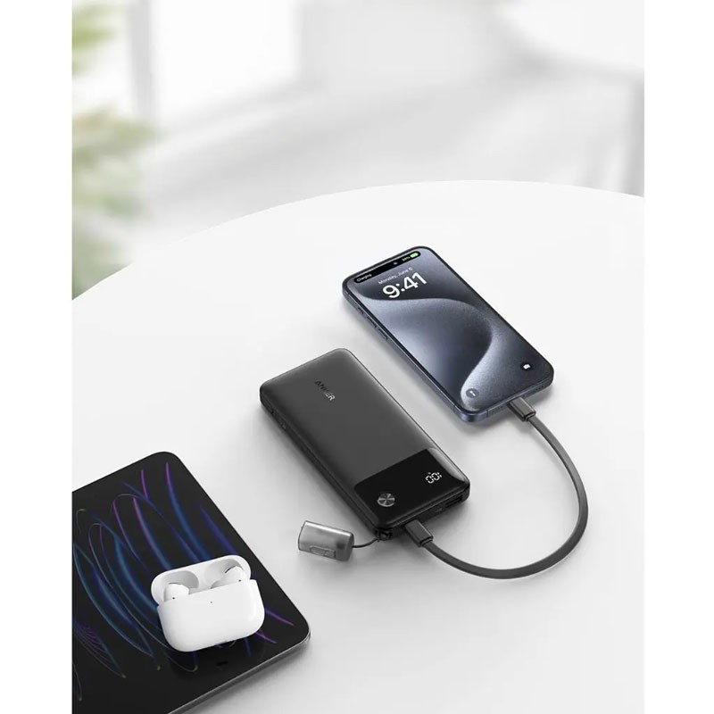 Anker Powercore 10000mAh 22.5W Portable Power Bank With USB C Lanyard Cable, Black, A1388H11-21622