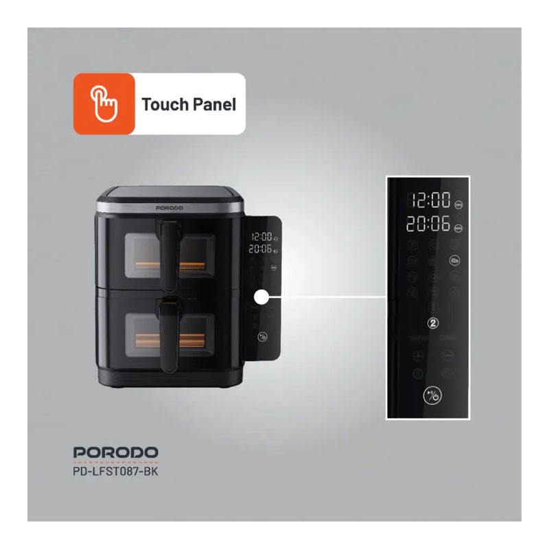 Porodo Lifestyle, 11L Capacity, Timer, Info Display And Touch Panel, Double Stack Air Fryer With 12 Presets, Black, PD-LFST087-BK-32715
