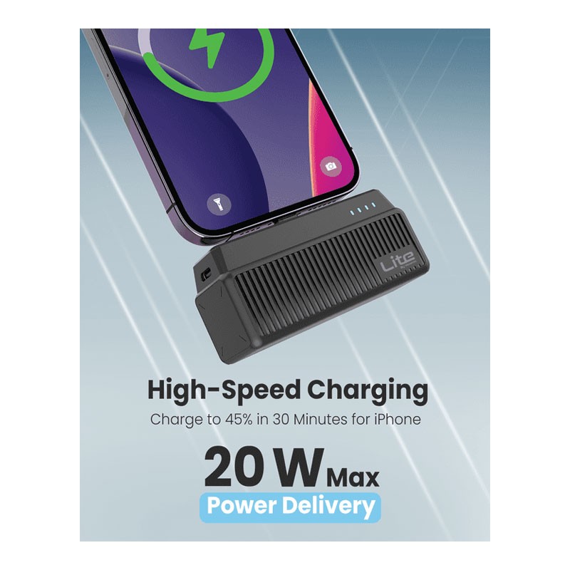 Moxedo Lite Mini Pocket Power Bank 20W Fast Charging Power Delivery With Lightning Connector, 5000mAh Power Bank With Foldable Phone Stand, MX-CPB030-32955