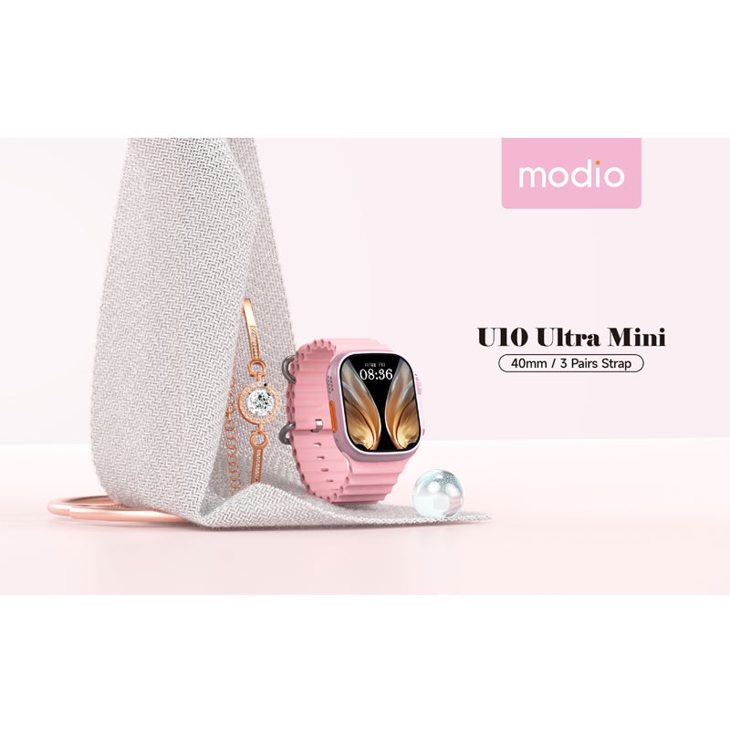 Modio U10 Ultra Mini 40MM HD Display Smart Watch With 3 Pair Straps Wireless Charger and a Fashion Bracelet Combo For Ladies and Girls-3470