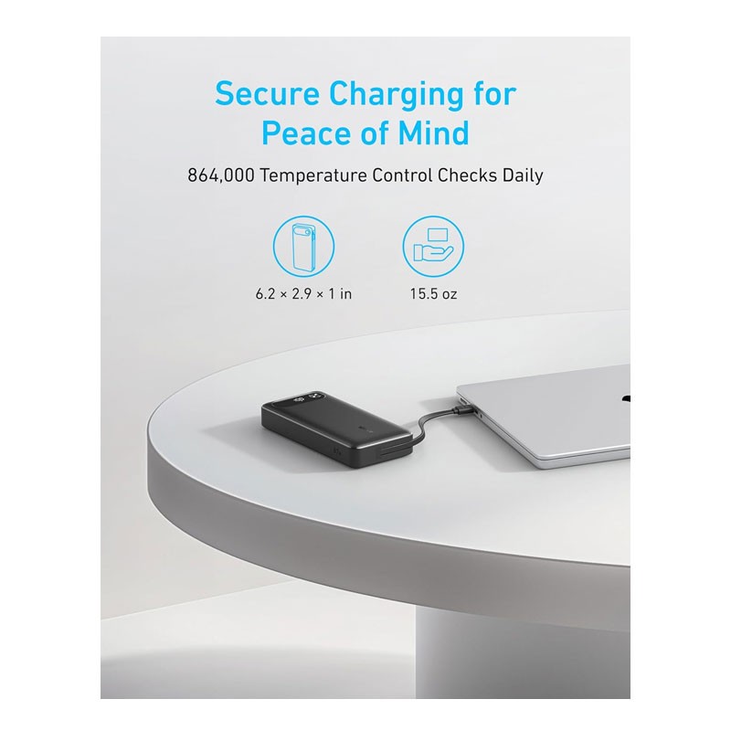 Anker PowerCore, 20000mAh With Built In USB C Cable, 87W Max Fast Charging Power Bank, A1383H11-29039