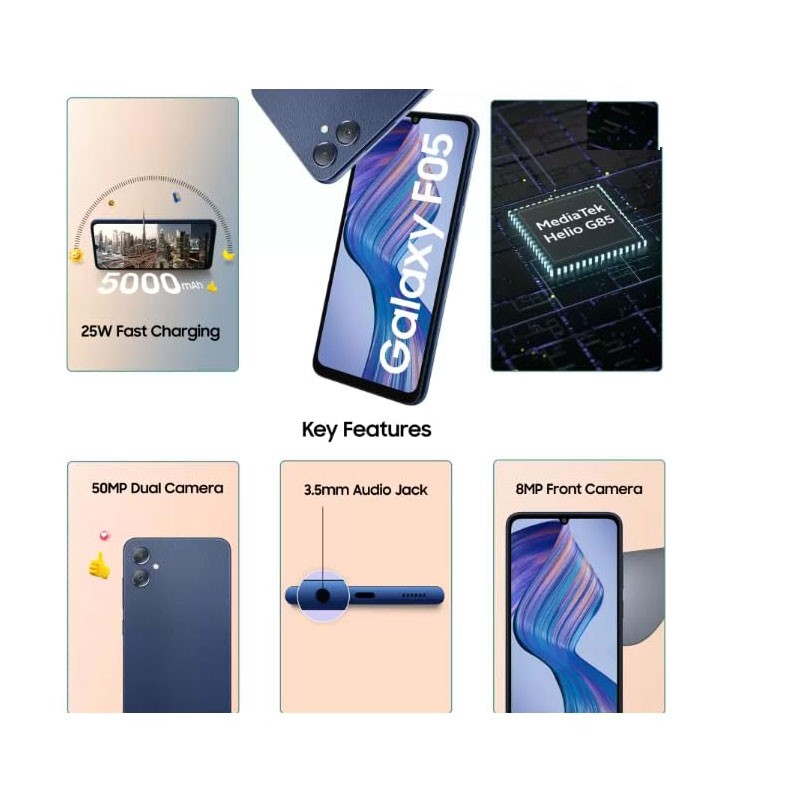 Samsung Galaxy F05, 4GB RAM, 64GB Storage, 6.74 Inch 60Hz HD Plus Display, 50MP Rear Camera, Dual SIM, 5000mAh Battery, Android Smartphone, Twilight Blue-30499