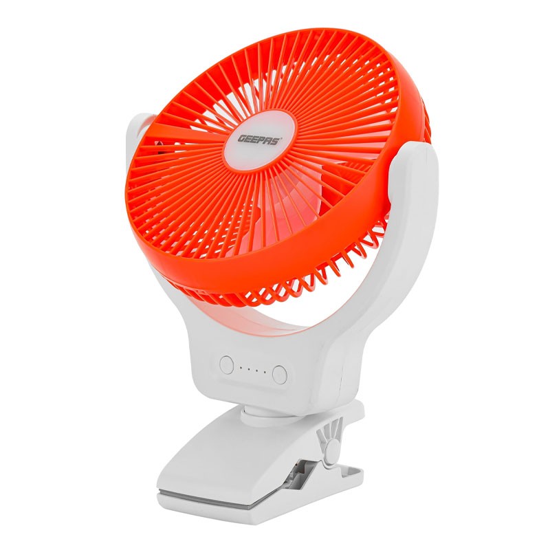 Geepas, 9 Hours Working Time, AC,DC Function, 1500mAh Lithium Battery, Two Level LED, Charging Indicator, Up And Down Tilting, Full Charged Indicator, Working Indicator, 8 Inch Multi Angle LED Clip Fan, GF21121-29621