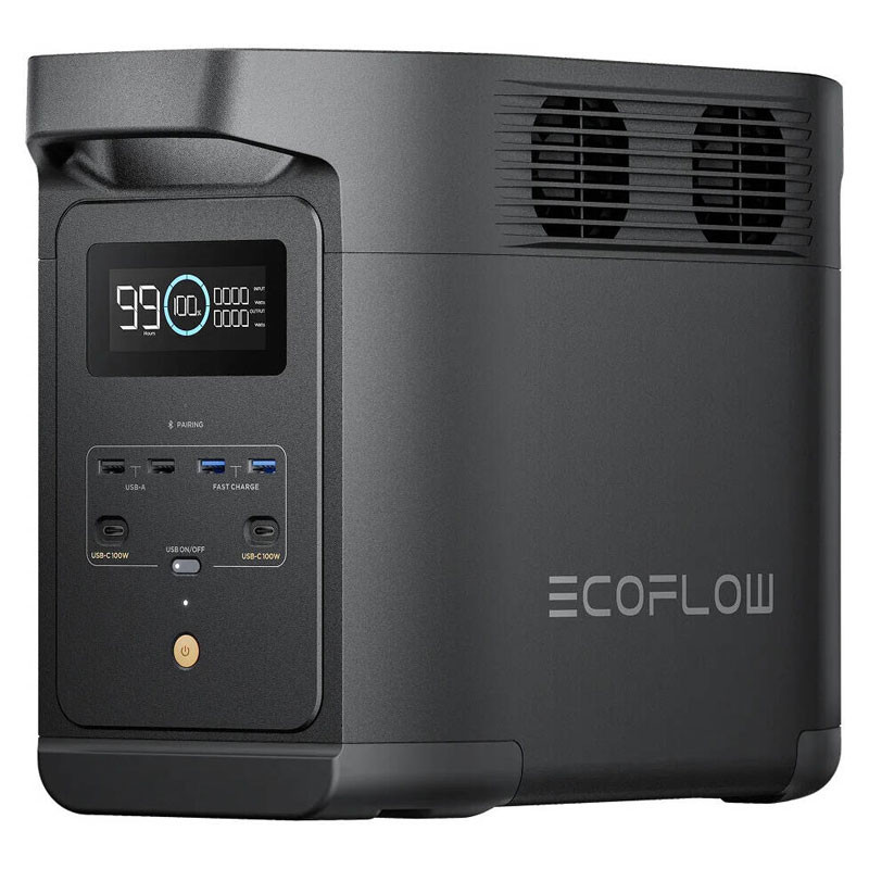 EcoFlow Delta 2 EF980, E980 Portable Power Station, 500W Rated Power, 980Wh Capacity, 13 Output Ports, 30 ms AutoSwitch, LiFePO4 Battery, WiFi and Bluetooth Connectivity, Black,  EF980-36640