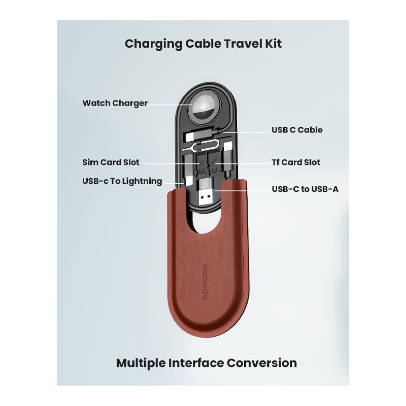 Moxedo Multi Function Charging Cable Interchangeable Cable Interface Conversion Kit, Watch Charger, USB C Cable, USB C To USB-A, USB C To Lightning, Card Slot, Ejector Pin, Travel Kit, MX-CTK011-32871