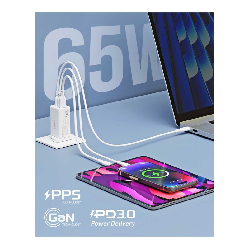 Moxedo Volton Pro PD GaN Charger 65W PD 3.0 With Dual USB-C, 1 USB A Port Adapter Wall Charger, MX-C029-34074