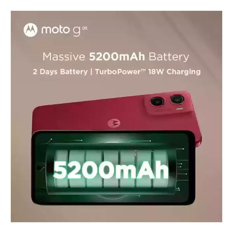 Motorola Moto G05, 4GB RAM, 256GB Storage, 6.67 Inch 90Hz Punch Hole Display, 50MP Rear Main Camera, Dolby Atmos, Dual SIM, Vegan Leather Frame, IP52, 5200mAh Battery, 18W Charging, Android Smartphone, Plum Red-30806
