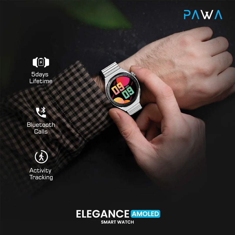 Pawa Elegance, 1.43 Inch HD Large Amoled Screen, Wireless Charging, Activity Tracking, Bluetooth Calls, Smart Watch, Silver-19197