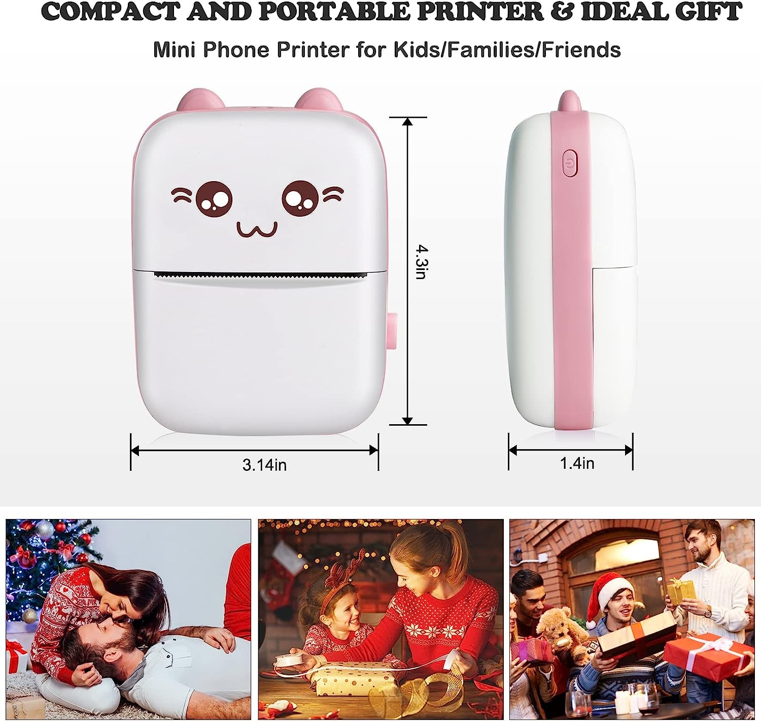 Mini Pocket Printer, Gift, Portable Thermal Printer for Pictures, Retro Style Photos, Receipts, Notes, Lists, Label, Memo, QR Codes, Bluetooth Wireless Smart Printer with Android or iOS APP-148