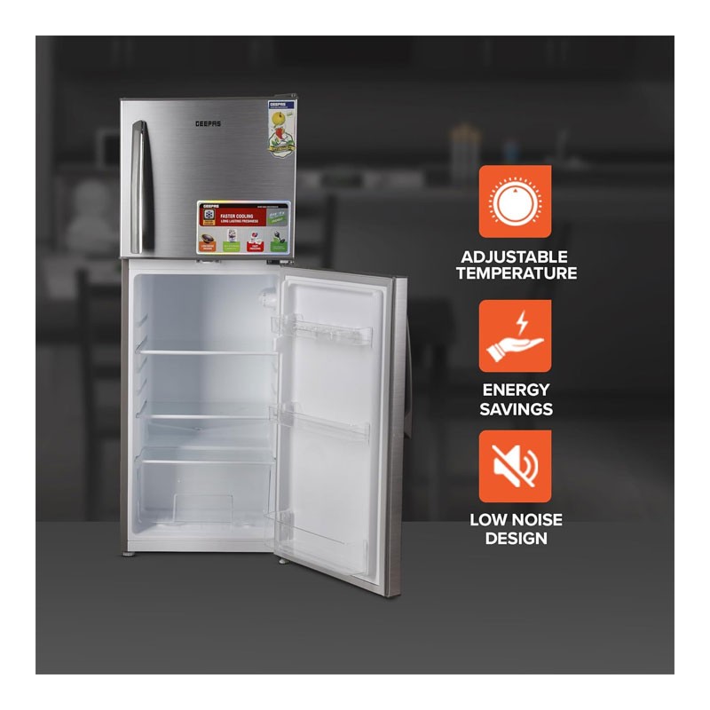 Geepas, Free Standing Durable Double Door Refrigerator, Quick Cooling And Longlasting Freshness, Low Noise, Low Energy Consumption, Defrost Refrigerator, Double Door Refrigerator, GRF2209SXE-33901