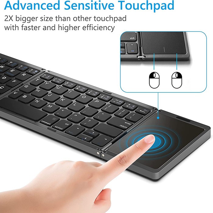 Portable Wireless Bluetooth Folding Keyboard, Ultra Slim Pocket Size, Rechargeable, for iOS, Android & Windows Tabs, Smartphones, with User Manual & USB Charging Cable - Black-53