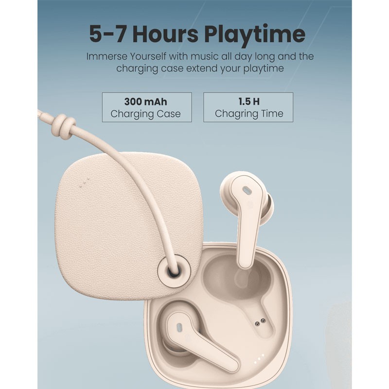 Moxedo S4, Bluetooth 5.4, ENC Technology, 7 Hours Playing Time, Touch Control, 300 mAh Charging Case With Built In 4 Powerful Microphones, True Wireless Earbuds, Beige, MX-TWS013-BG-28590