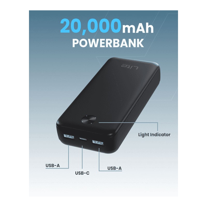 Moxedo Lite 20,000 mAh Fast Charging With 2 USB A Ports And 1 USB C Input Output Port, Power Bank, MX-PB012-33013