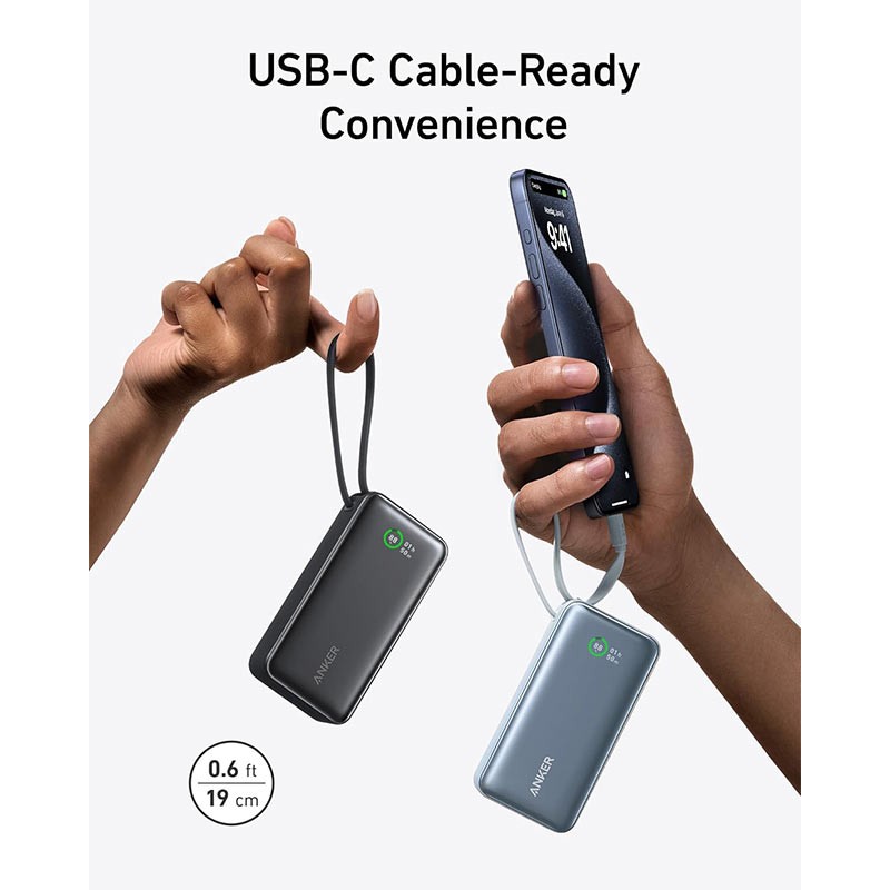 Anker Nano Power Bank 10000mAh 30W With Built-In USB-C Cable, A1259H21-35515