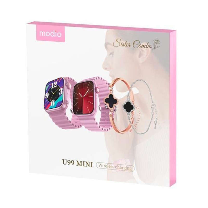 Modio Smart watch U99 mini with 2 free bangles pink