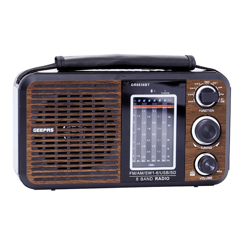Geepas, Bluetooth, USB, SD, MP3 Music Player, Bluetooth Speaker, 8 Band Radio, Stylish Retro Design, Rechargeable FM RadioL, GR6836