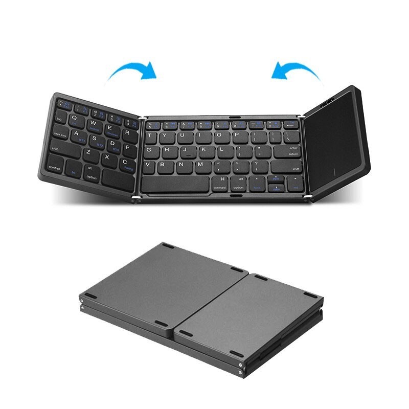 Portable Wireless Bluetooth Folding Keyboard, Ultra Slim Pocket Size, Rechargeable, for iOS, Android & Windows Tabs, Smartphones, with User Manual & USB Charging Cable - Black