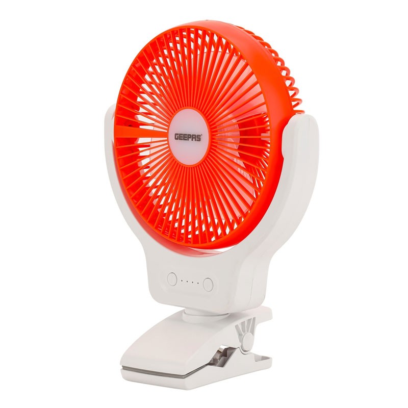 Geepas, 9 Hours Working Time, AC,DC Function, 1500mAh Lithium Battery, Two Level LED, Charging Indicator, Up And Down Tilting, Full Charged Indicator, Working Indicator, 8 Inch Multi Angle LED Clip Fan, GF21121