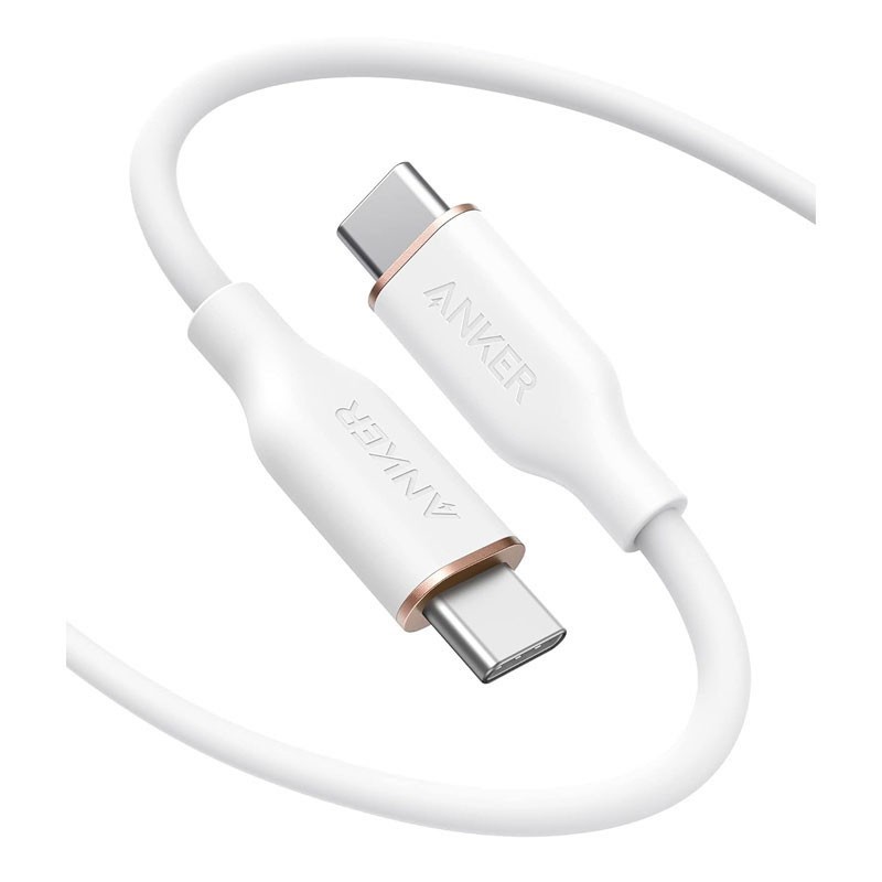 Anker Powerline 3 Flow 3ft Type C To Type C 100W Fast Charging Cable, White, A8552H21