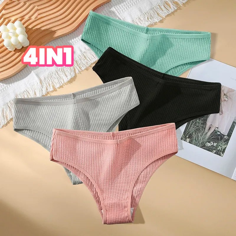 Summer Solid Color Cotton Panties Female Underpants Sexy Panties for Women Briefs Underwear Plus Size Pantys Lingerie 4PCS Set - A5985