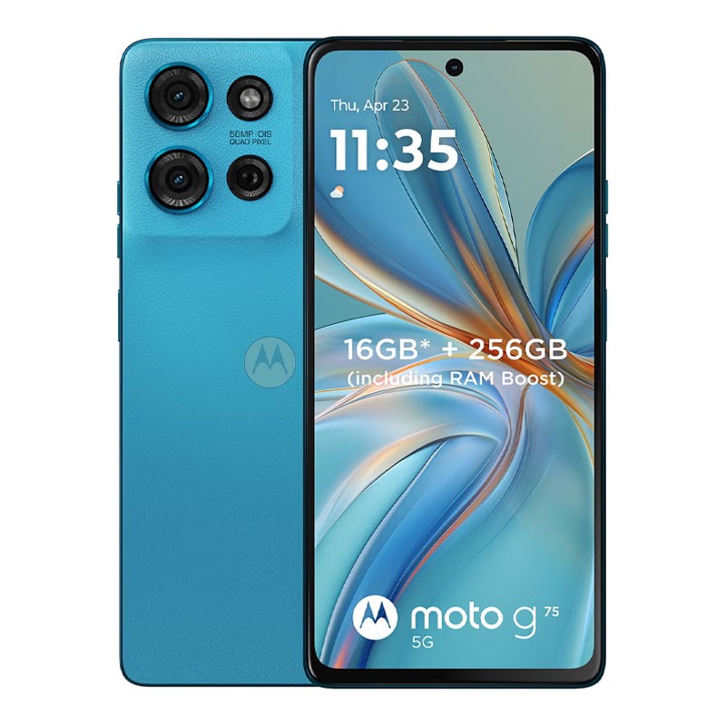 Motorola Moto G75 5G, 8GB RAM, 256GB Storage, Snapdragon 6 Gen 3, 6.78 Inch Full HD Plus 120Hz Display, 50MP Camera, Dolby Atmos, Dual SIM, NFC, 5000mAh Battery, 30W Fast Charging, Android Smartphone, Aqua Blue