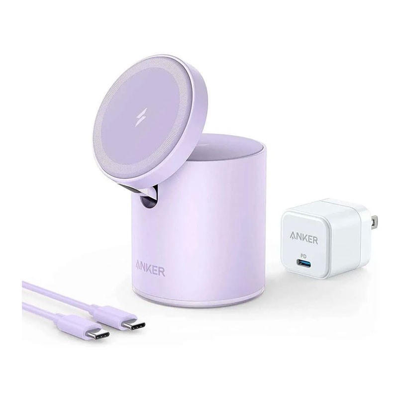 Anker 623 Maggo 2 In 1 Wireless Charging Station Usb C Charger For Cellular Phones, Violet, B25682V1