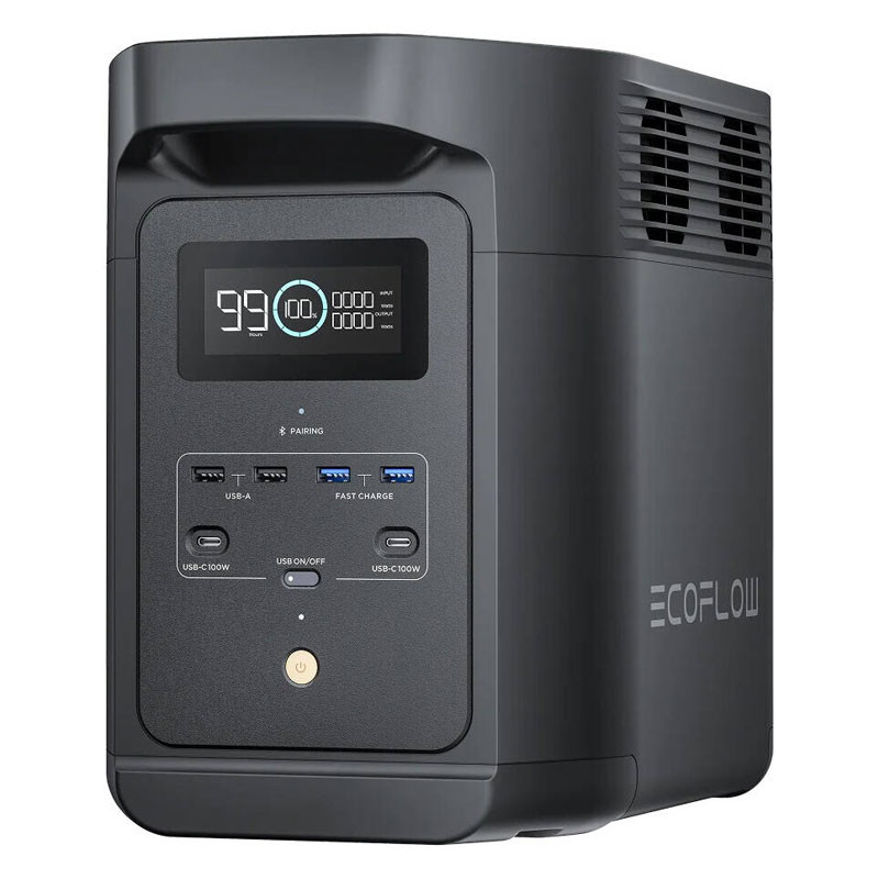 EcoFlow Delta 2 EF980, E980 Portable Power Station, 500W Rated Power, 980Wh Capacity, 13 Output Ports, 30 ms AutoSwitch, LiFePO4 Battery, WiFi and Bluetooth Connectivity, Black,  EF980