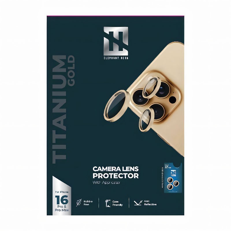 Elephant Horn Camera Lens Protector With Applicator For IPhone 16Pro And 16Pro Max, Gold Titanium, EH-CLRTTSG16-GDTT