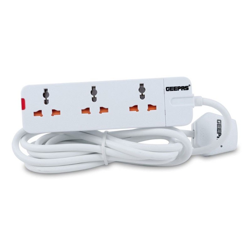 Geepas, Charge Multiple Devices With Child Safe, Extra Long Cord And Over Current Protected, 13A, 3 Way Extension Socket, GES58011