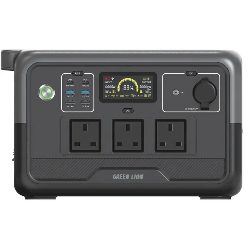 Green Lion PGX800 Power Station 768Wh 30000mAh LiFePO4, 800W AC Output, Fast AC & Solar Recharge – GNPGX800PSBK