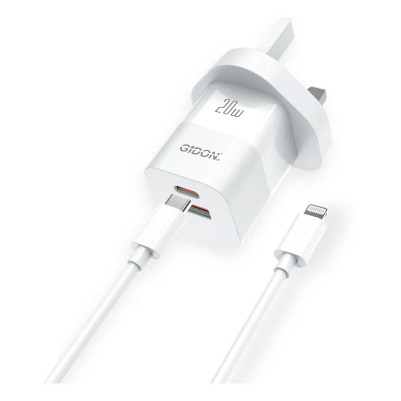 Gidon Dual Port Charger Adapter With Type C To Lightning Cable, GD753