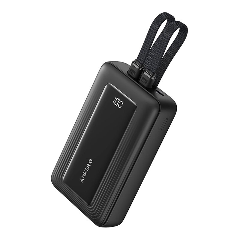 Anker Zolo, Built In Dual Cables, Lightning Cable, USB C Cable, 30W Power, Fast Charging Technology, Charge 4 Devices At Once, 20000mAh Portable Power Bank, Black, A1681H11