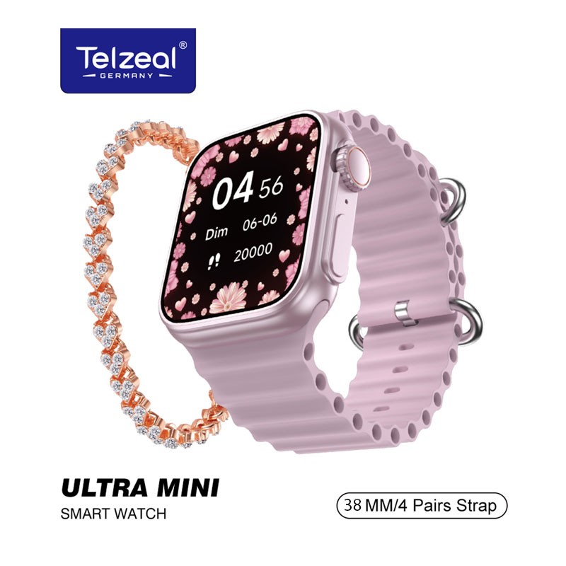 Telzeal Germany Ultra Mini 38MM  Smart Watch With 3 Pairs of Stylish Straps And Bracelet for Ladies