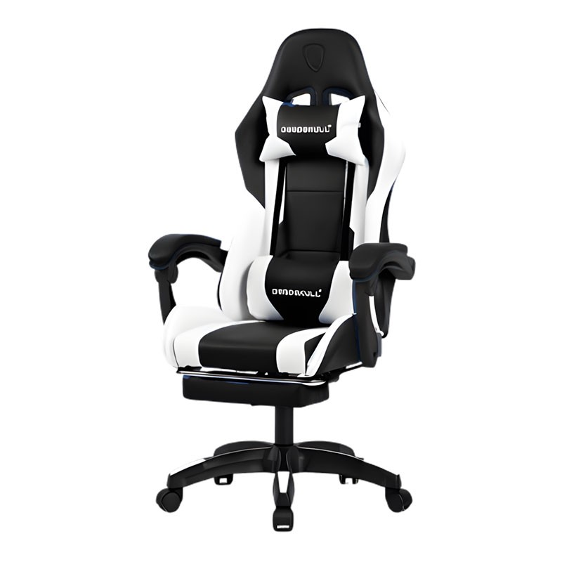 Deadskull, Computer Chair, Gaming Chair With Footrest And Headrest, White And Black