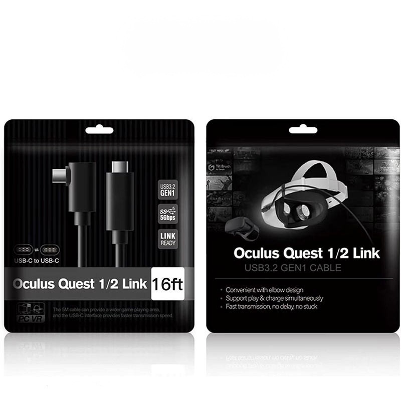 16ft Link Cable USB 3.2 Gen1 for Oculus Quest 1/Quest 2/Quest Type-C-C Right Angle Fast Charger Cord, 90 Degree Elbow Design More Stable Without Falling Off
