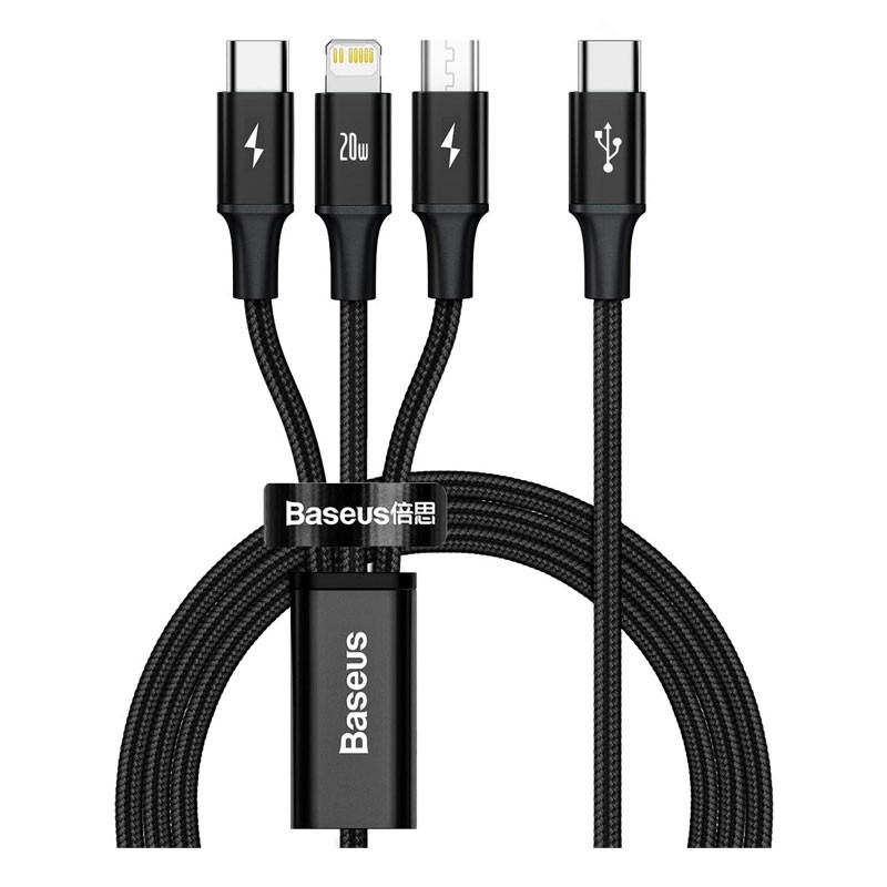 Baseus Rapid Series, 1.5m USB C To Micro USB, Lightning, USB Type C, 3 In 1 20W Fast Charging Cable, CAMLT-SC01