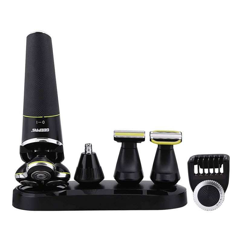 Geepas, Floating Blade, Men Electric Razor Beard Trimmer, Grooming Kit Rotary Cordless Body With Stand, Nose Hair Trimmer, Waterproof, 5 In 1 Grooming Kit, GTR56025UK 