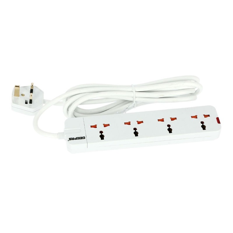 Geepas, Extension Strip With Led Indicators, Extra Long Cord With Over Current Protected, Child Safe, 13A 4 Way Extension Socket, GES58012