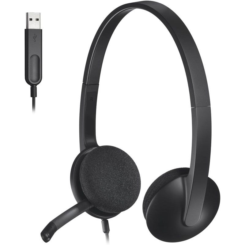 Logitech H340 USB Computer Headset, Stereo Sound, Noise Cancelling Mic, Black, H340