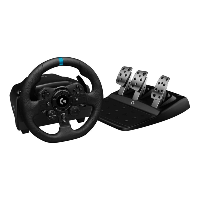 Logitech G923, Responsive Driving Design, Dual Clutch Launch Control, Genuine Leather Steering Wheel Cover, Gaming Racing Wheel And Pedals For PS4 And PS5