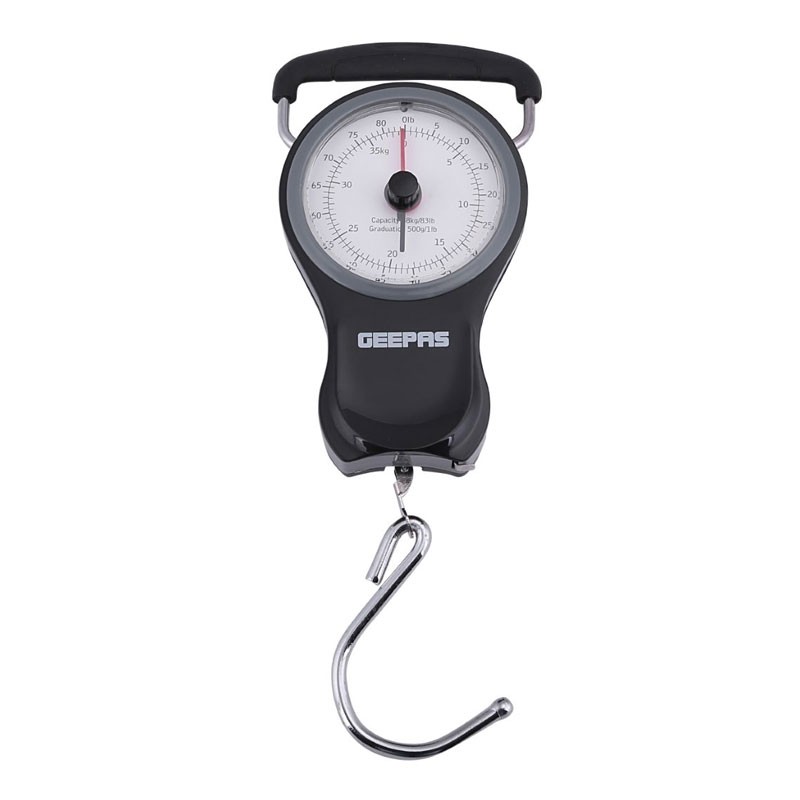 Geepas, Hanging Scale Luggage Fishing Balance Pocket Crane 38 kg, Portable Mechanical Luggage Scales With Double Pointer And 1M Tape, GLS46510