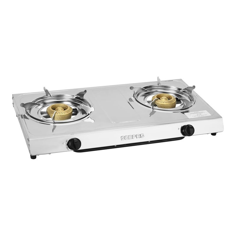 Geepas, 2 Cast Iron Burner Stove, Low Consumption And Improved Flow For Efficient Heating, Auto Ignition System, LPG Stovetop, Stainless Steel Gas Cooker, GK679N