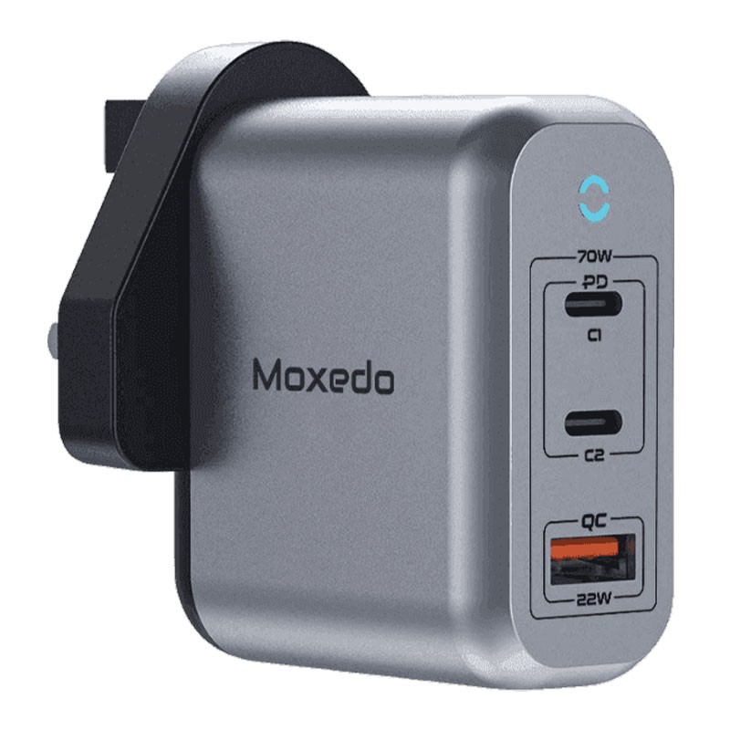 Moxedo Volton 2 PD GaN Charger 70W With 2 USB C Ports, 1 USB A Port, PPS PD 3.0 Wall Charger Adapter, MX-C040
