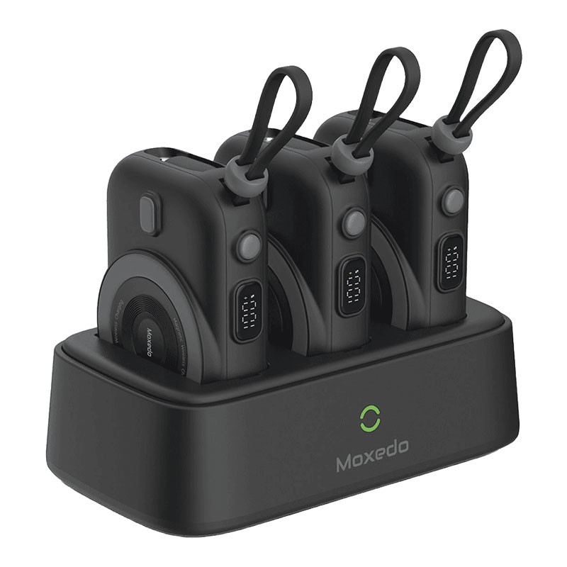 Moxedo Combo 3 x 10,000mAh Power Bank With Charging Dock 15W Power Delivery Wireless Charging With Built In Type C Cable, MX-PBH035-DS