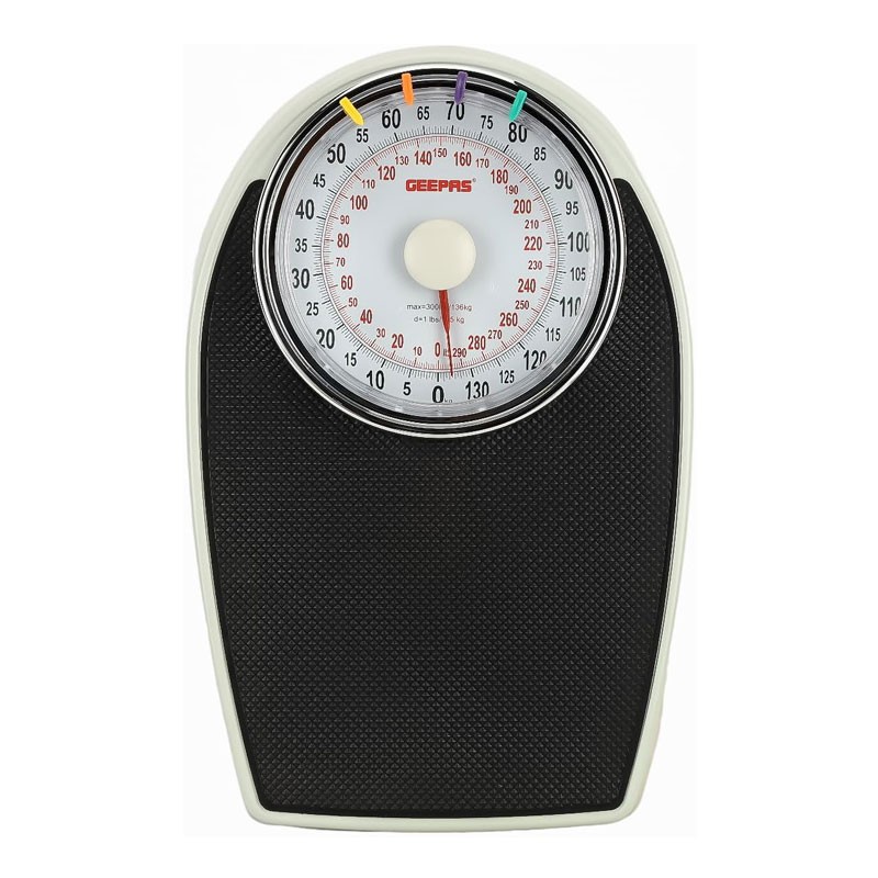 Geepas, Weighing Machine, 136 KG Capacity, Metal Construction, Leather Surface, Multi Purpose Mechanical Personal Scale, GBS46528UK