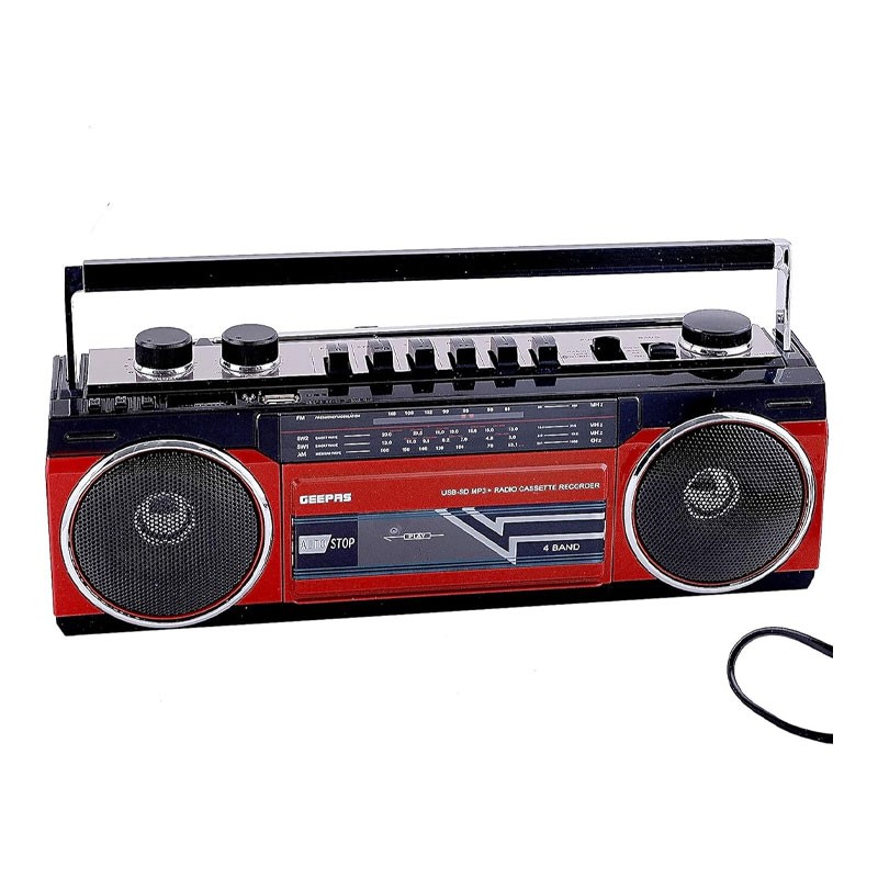 Geepas Radio Casset Recorder, USB, SD Slots, MP3 And BT, Built In Microphone With Recording, Auto Stop Function, Portable Speakers, GCR13011